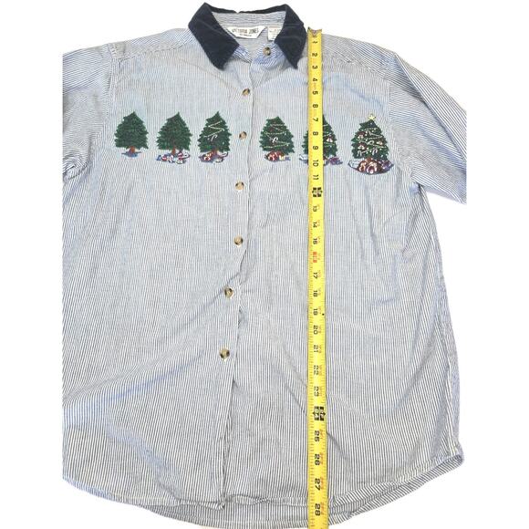 Victoria Jones Woman Christmas Tree 18W Embroidered Blue Striped Long Sleeve - Picture 4 of 10